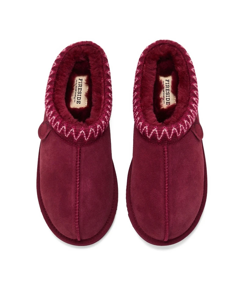 Fireside by Dearfoams Women's Greta Genuine Shearling Clog Slipper with Embroidery