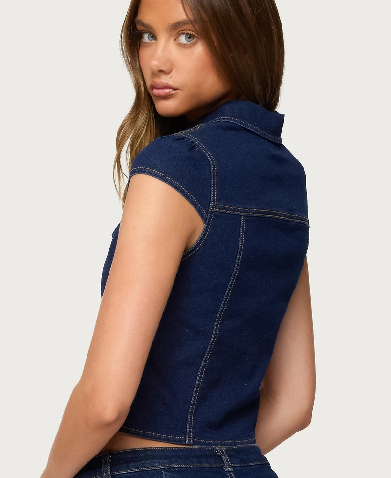 Edikted Women's Contrast Stitch Button Up Denim Shirt