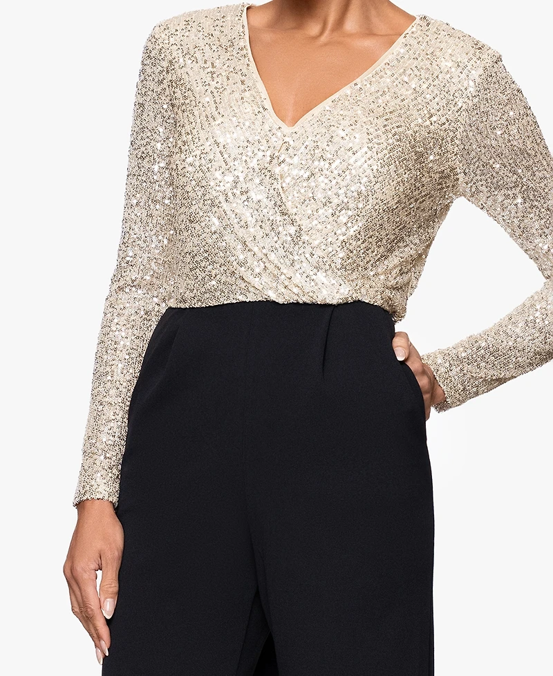 Xscape Women's Sequined-Bodice Straight-Leg Jumpsuit