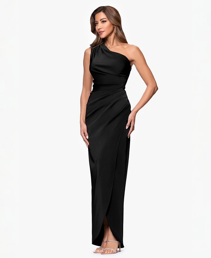 Xscape Women's Asymmetric One-Shoulder Satin Gown