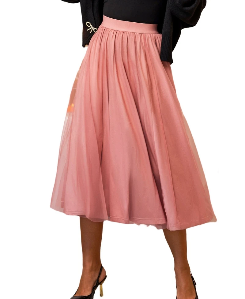 Cupshe Women's A Line Mesh Midi Skirt