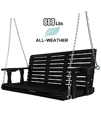 Mega Casa Wooden Porch Swing 3-Seater, High Backrest and Deep Seat, Bench with Cupholders, for Outdoor Patio Garden (Cedar Tone, 5 Ft Extra Larg