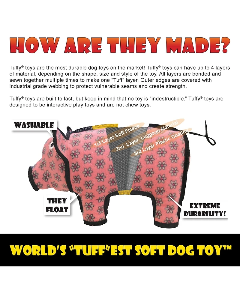 Tuffy Medium Tug-o-War Red Paw 2 Pack, Durable Plush Squeaky Dog Toy