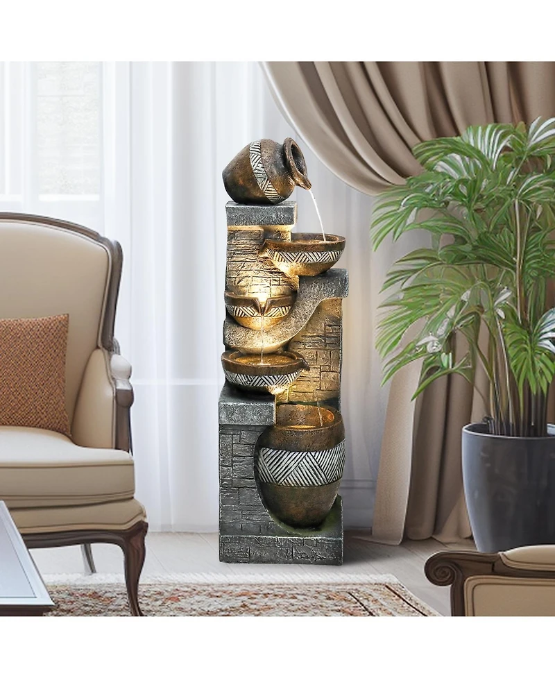 SunJet 5-Tiers Indoor/Outdoor Garden Water Fountain - 42.5inches Modern Floor-Standing Cascading Water Feature