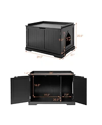 Gymax Cat Litter Box Wooden Enclosure Pet House Sidetable Washroom Storage Bench