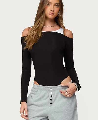 Edikted Women's Layered Ribbed Off Shoulder Bodysuit