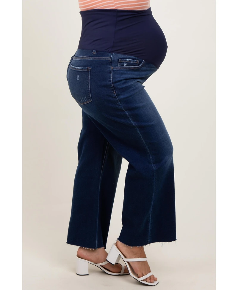 Pinkblush Navy Blue Raw Hem Wide Leg Maternity Plus Jeans