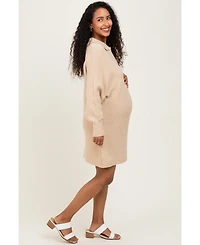 Pinkblush Maternity Taupe Chunky Knit Collared Sweater Dress