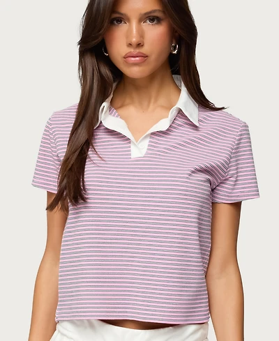 Edikted Women's Lennie Striped Polo Top