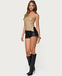 Edikted Women's Sequin Asymmetric Slit Strapless Top