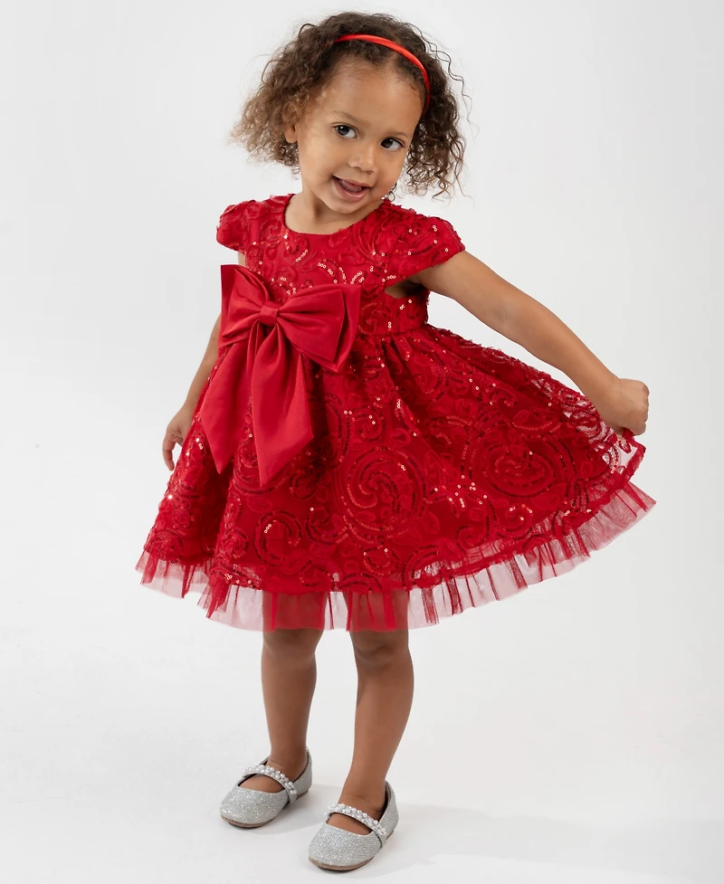 Rare Editions Baby Girls 2-Piece Sequin Soutache Mesh Dress and Diaper Cover Set