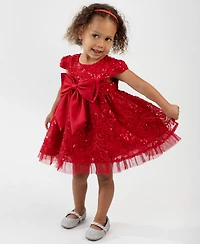 Rare Editions Baby Girls 2-Piece Sequin Soutache Mesh Dress and Diaper Cover Set