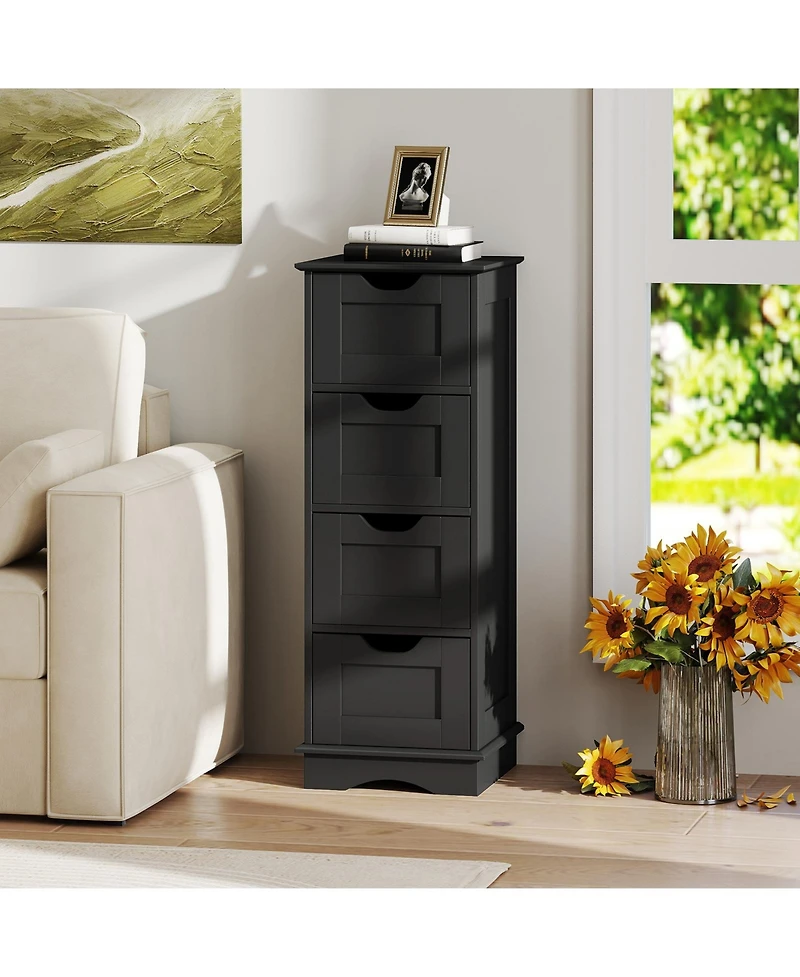 Gymax 4-Drawer Bathroom Cabinet w/Cut-out Handles Anti-toppling Device Narrow Entryway