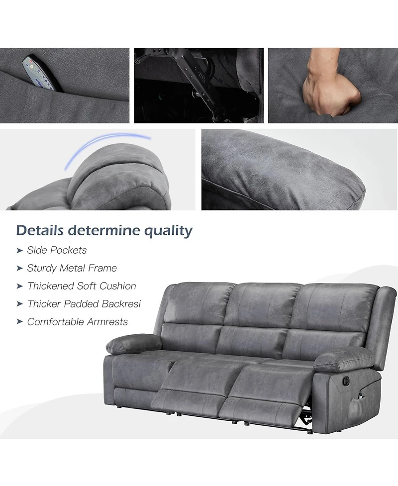 Aecojoy Recliner Couch with Massage&Heat Function, 3-Seat Wall Hunger Reclining Sofa