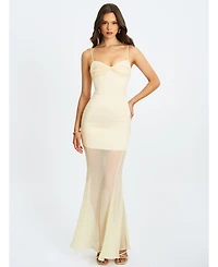 Miss Circle Women's Zayne Butter Yellow Ruch Breast Chiffon Mermaid Maxi Dress