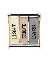 Oceanstar X-Frame Bamboo 3-Bag Laundry Sorter