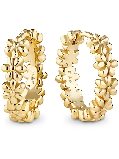 Devata Daisy Flower Hoop Earrings in Gold Plated Sterling Silver