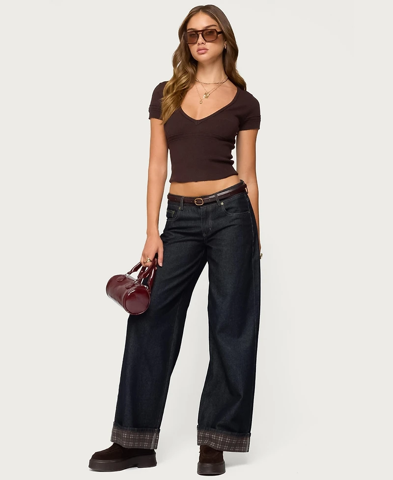 Edikted Womens Theresa V Neck Knit Top
