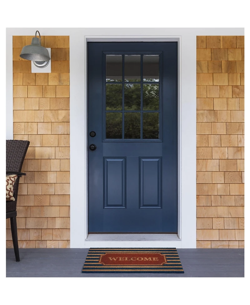 Kate Aurora Hyde Park Half Circle Welcome Coir Bristled Outdoor All Season Mat With Rubber Trim - 18"x30"