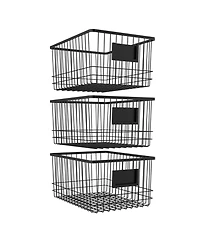 Oceanstar Metal Wire Organizer Bin Basket with Card Holder, Set of 3, Black