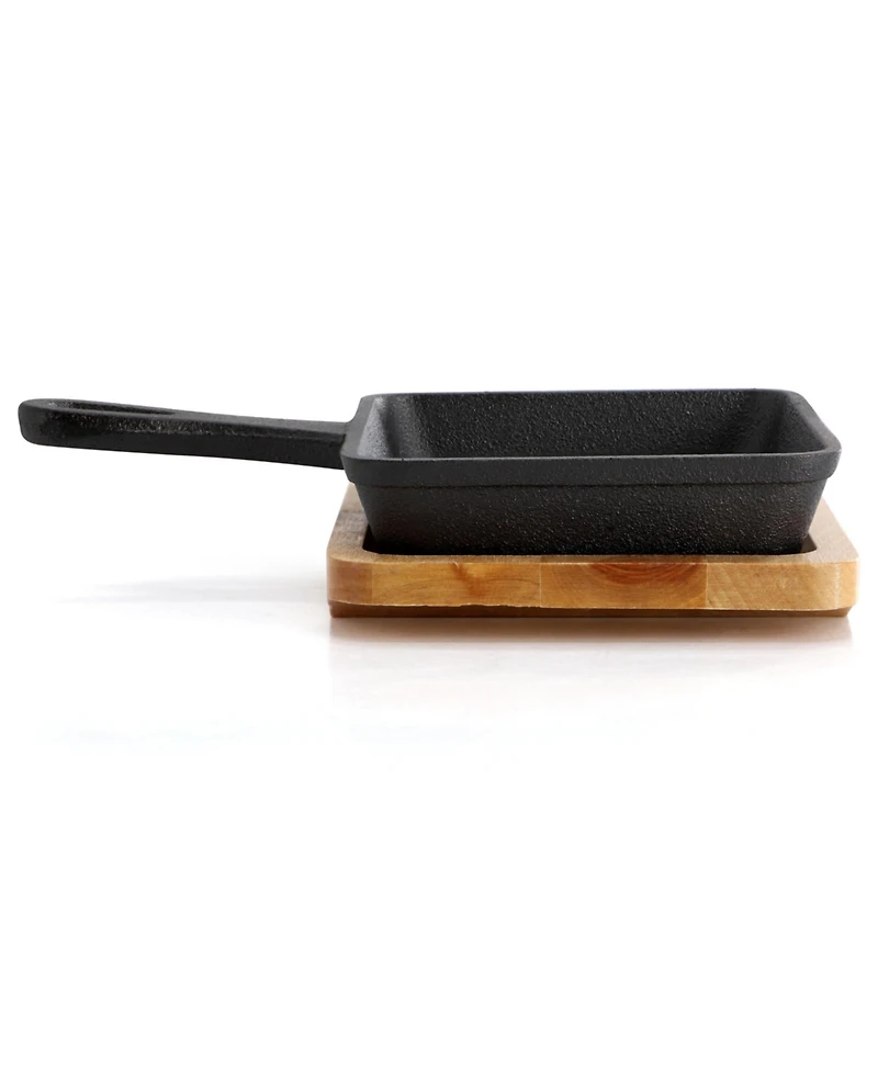 MegaChef Piece Mini Cast Iron Square Pan with Wood Tray