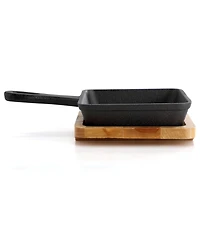 MegaChef Piece Mini Cast Iron Square Pan with Wood Tray