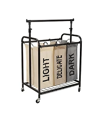 Oceanstar 3-Bag Rolling Laundry Sorter with Adjustable Hanging Bar