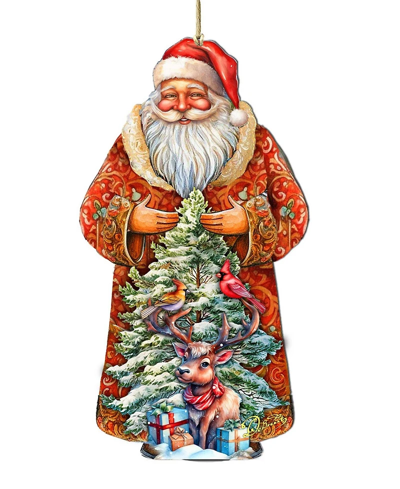 Designocracy Santa with Forest Friends Wooden Ornament