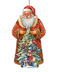 Designocracy Santa with Forest Friends Wooden Ornament
