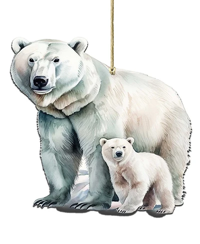 Designocracy Polar Bear and Cub Christmas Wood Ornament