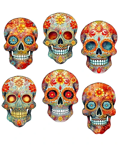Designocracy Sugar Skulls Wood Clip-on Ornaments, Set of 6