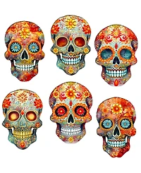 Designocracy Sugar Skulls Wood Clip-on Ornaments, Set of 6