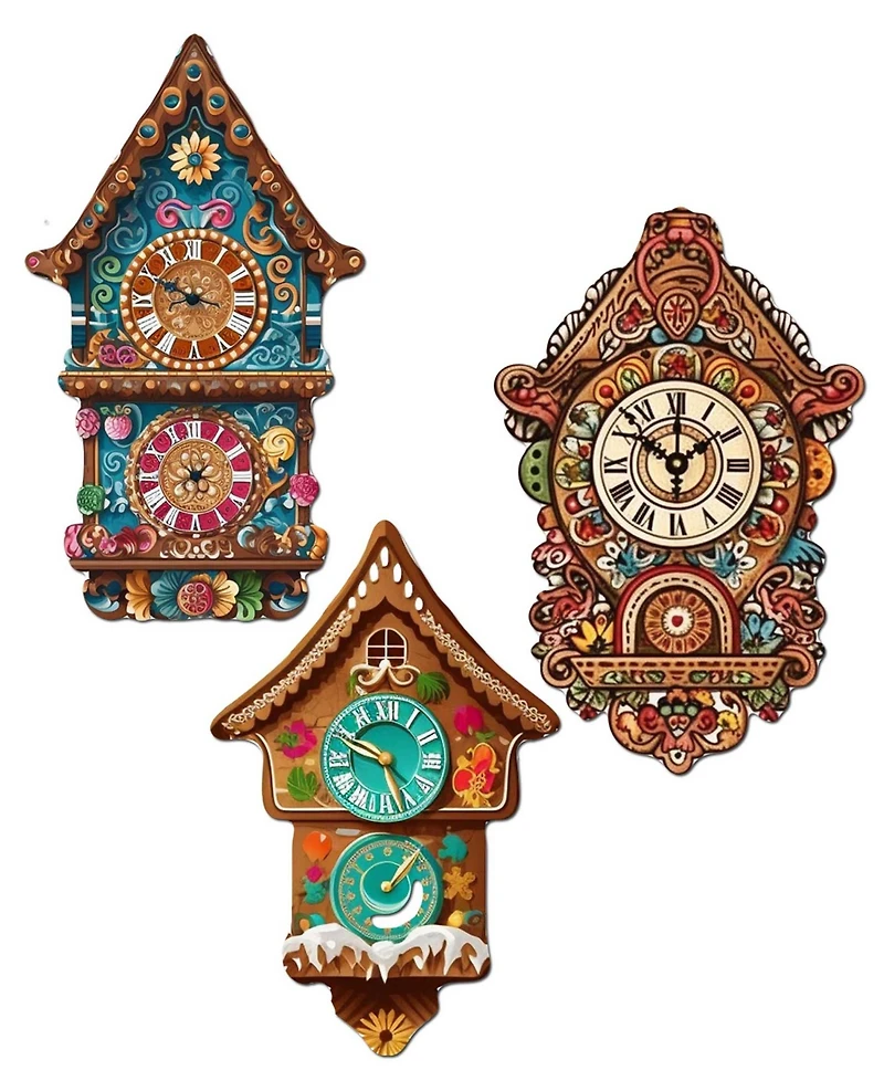 Designocracy Miniature Clock Wood Clip Ornaments, Set of 3