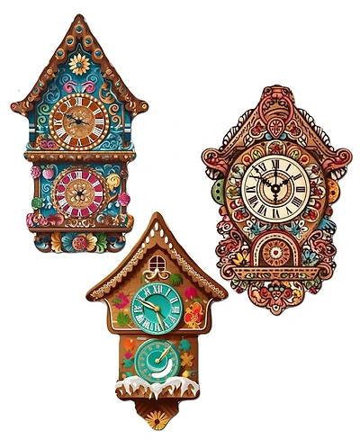 Designocracy Miniature Clock Wood Clip Ornaments, Set of 3