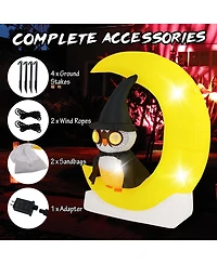 4.3 x 5.1 ft Inflatable Owl on Moon Led Lighted Halloween Decoration w/ Large Moon & Wizard Owl w/ Stakes & Sandbags