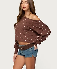 Edikted Women's Oversized Off Shoulder Polka Dot Sweater
