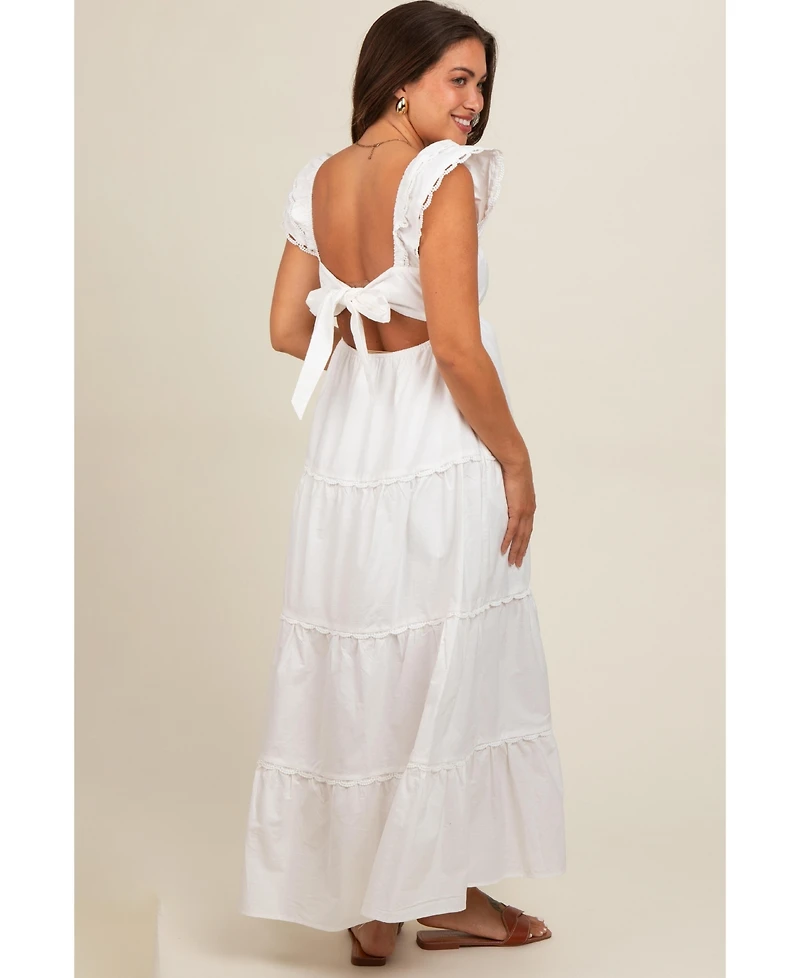 Pinkblush Maternity White Ruffle Trim Maxi Dress