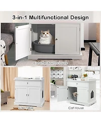 Gymax Wooden Cat Litter Box Enclosure w/ Drawer Side Table Furniture