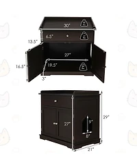 Gymax Wooden Cat Litter Box Enclosure w/ Drawer Side Table Furniture