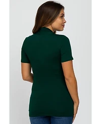 Pinkblush Maternity Forest Green Solid Short Sleeve Wrap Front Maternity/Nursing Top