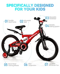 18" Kids Bike with Adjustable Seat, Dual Brakes, Suspension and Training Wheels for Ages 6–9