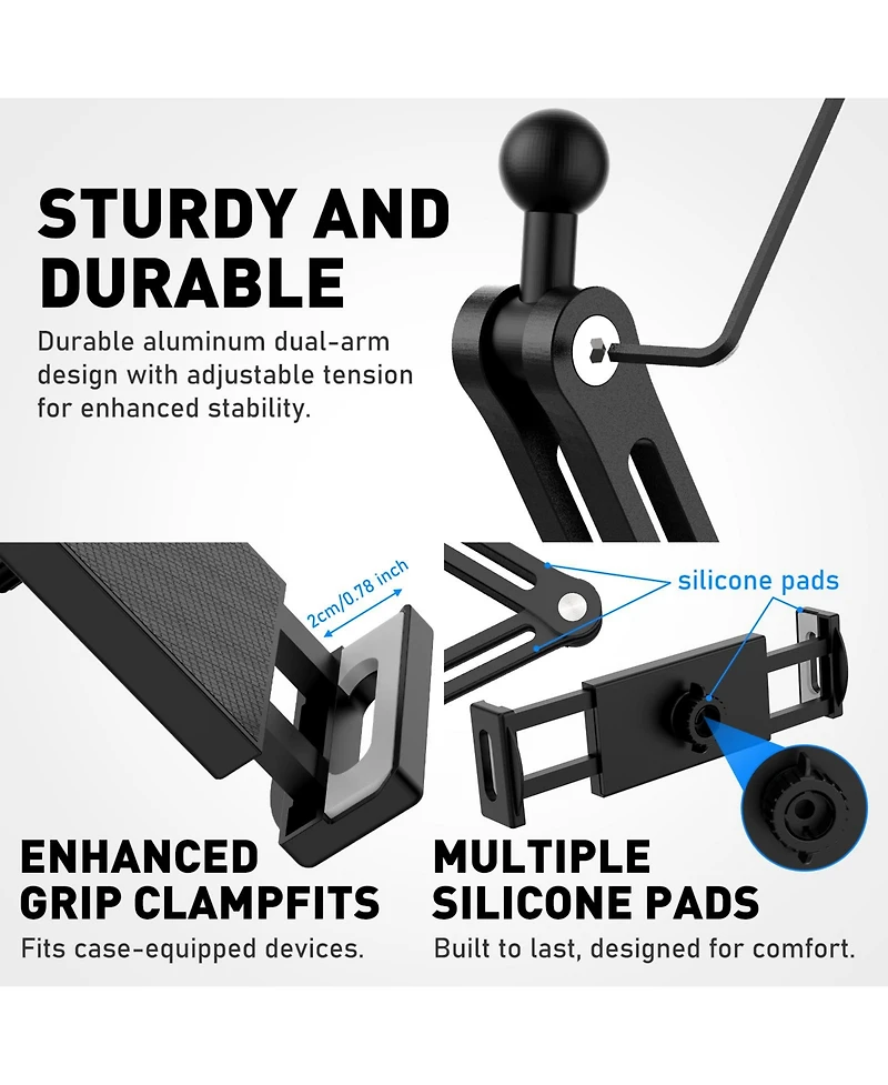 Urmust Tablet Wall Mount Holder for iPad, 360°Rotation Adjustable Tablet Stand Holder with Aluminum Extendable Arm, for All 4.7-13" Phones &