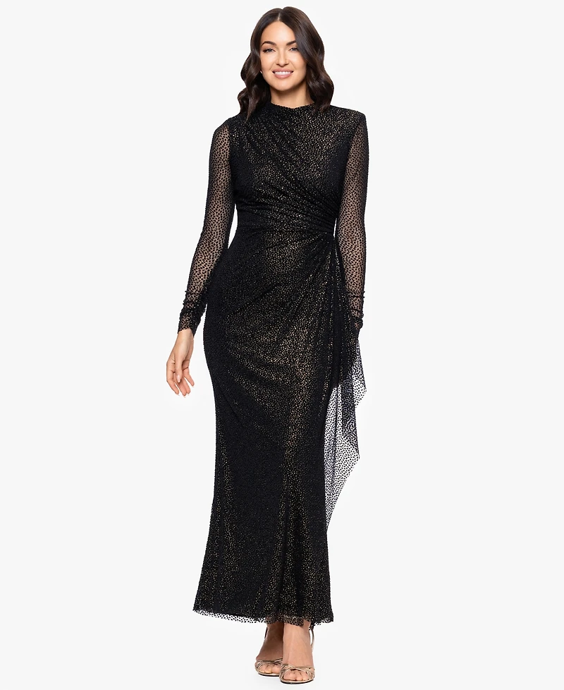 Betsy & Adam Petite Burnout Long Sleeve Gown