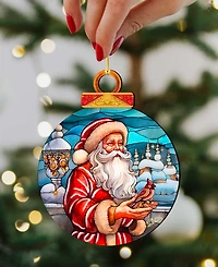 Designocracy Santa with Red Cardinal Wooden Ornament