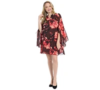 London Times Women's V-Neck High Low Ruffle Flounce Sleeve Dress