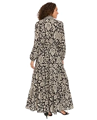 London Times Women's Ruffle Neck Smocked Waist Dress