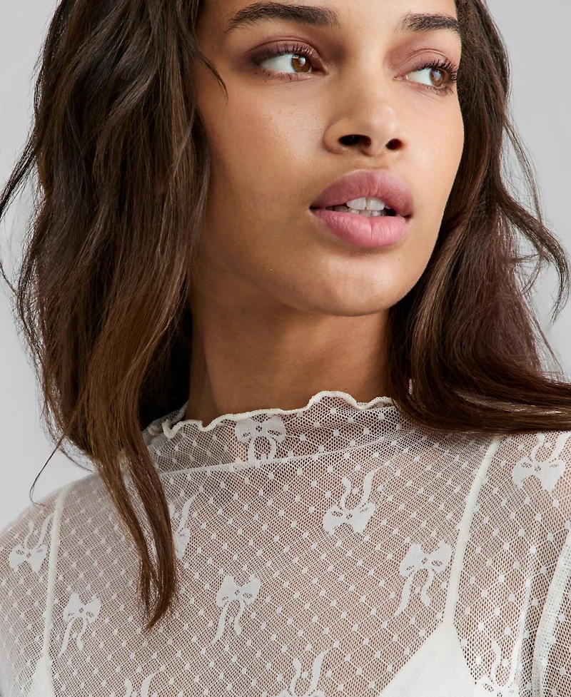 And Now This Women's Bow-Motif Lace Mock Neck Top, Macy's Exclusive