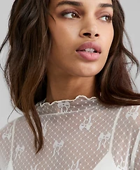 And Now This Women's Bow-Motif Lace Mock Neck Top, Macy's Exclusive