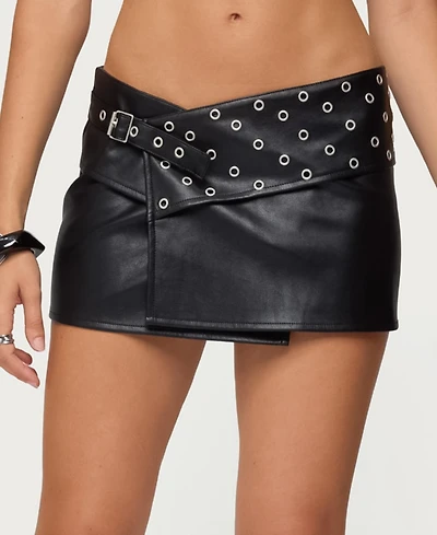 Edikted Women's Crossover Grommet Faux Leather Mini Skirt
