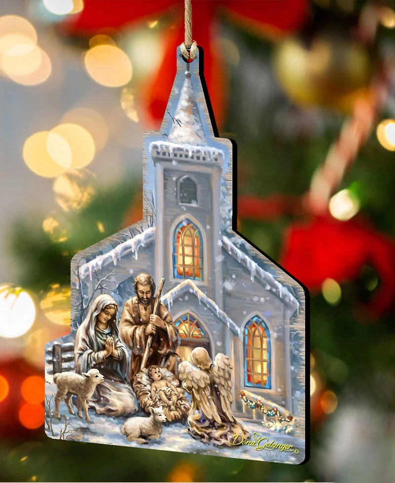 Designocracy Nativity Chapel Wood Christmas Ornament